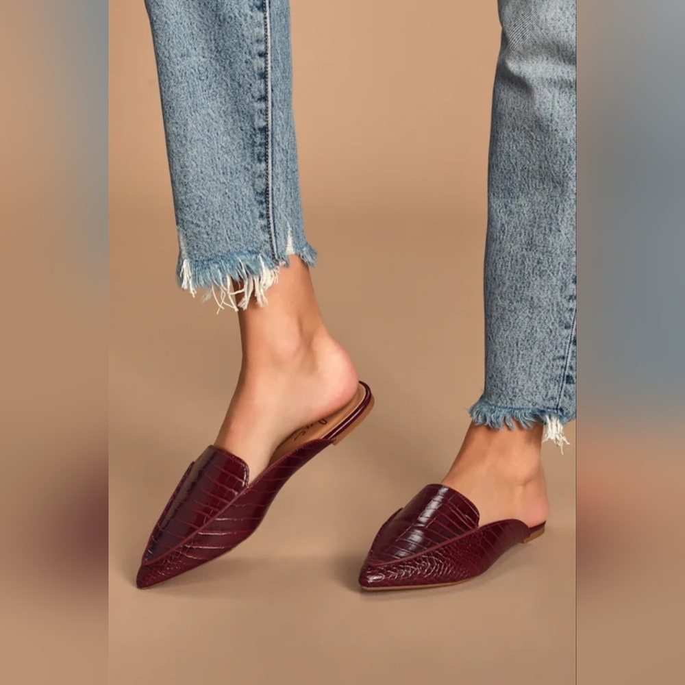 She & In Justify Croc-Embossed Loafer Mules Size 6.5